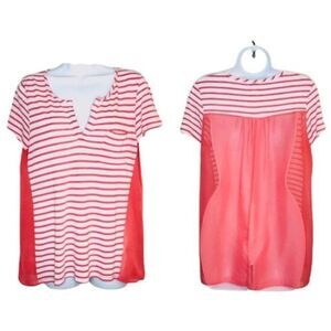 Charming Charlie Stripe Sheer Back T-shirt Coral M